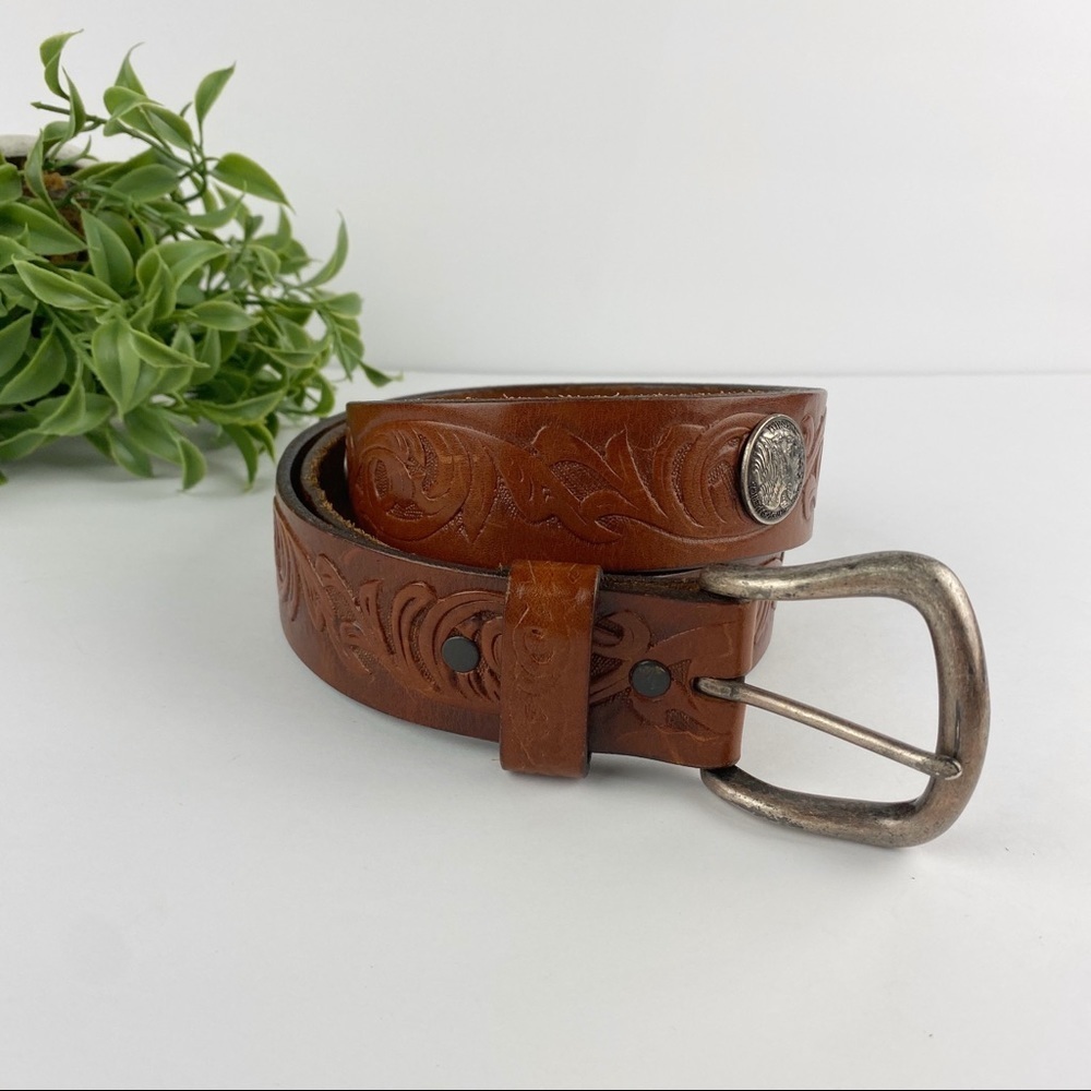 Vintage Justin Tooled Brown Leather Western Belt